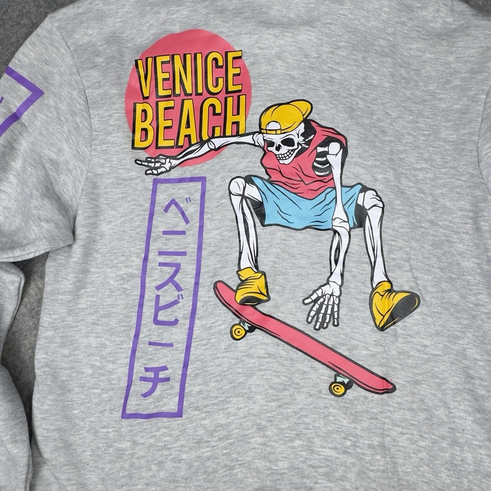 Chemistry Venice Beach Skeleton Pullover Hoodie Sweatshirt M Heather Gray Skater